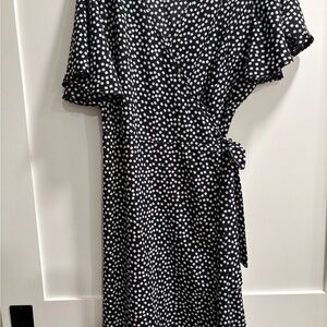 Polka Dot Wrap Dress - Black and White